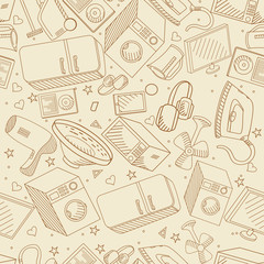Electronics line art design vector illustration seamless retro