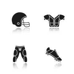 American football player's uniform. Drop shadow black icons set