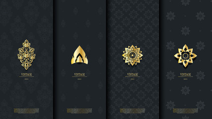 Packaging template of exotic Thai pattern design element concept dark blue vintage background and logo vector design
