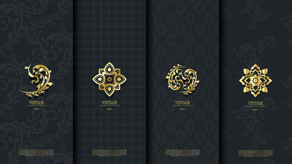Packaging template of exotic Thai pattern design element concept classy vintage background and logo vector design