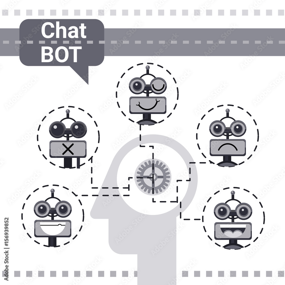 Poster free chat bot, robot virtual assistance element of website or mobile applications, artificial intell