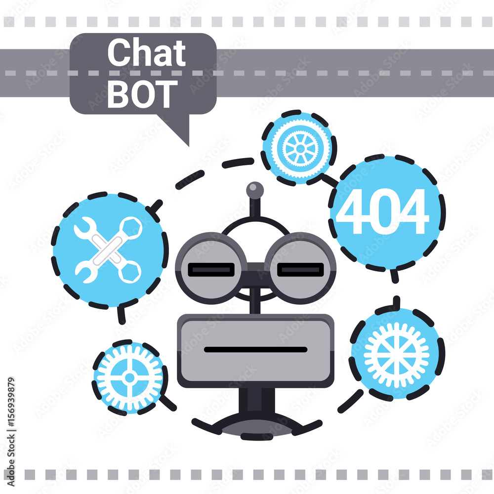 Poster free chat bot fixing error, robot virtual assistance element of website or mobile applications, arti