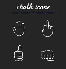 Hand gestures chalk icons set