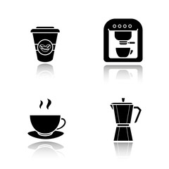 Coffee drop shadow black icons set