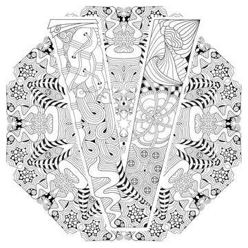 Mandala with letter V for coloring. Vector decorative zentangle