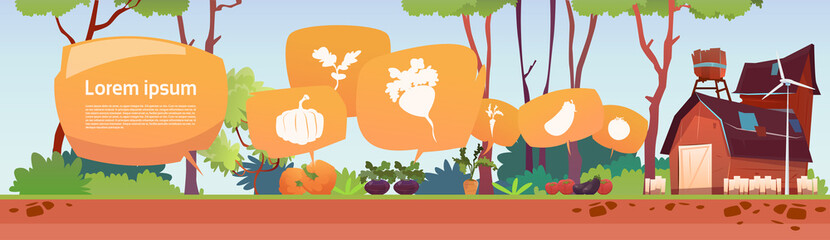 Farm Building Eco Farming Infographics Fresh Domestic Food Concept Flat Vector Illustration