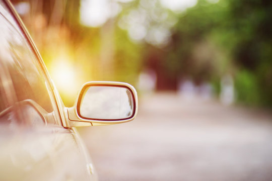 side rear-view mirror on a car.