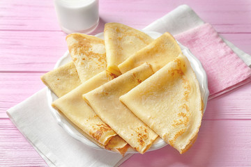 Tasty pancakes on plate