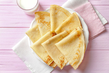 Tasty pancakes on plate