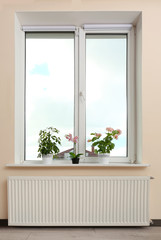 Big window with plants on sill at home