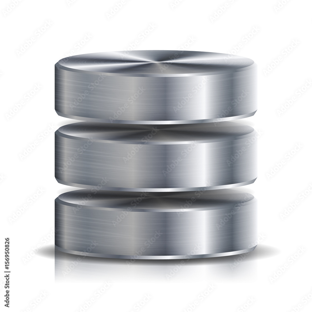 Poster network database disc icon vector. highly detailed illustration of computer hard disk. silver, chrom