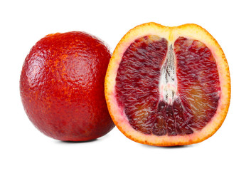Delicious juicy blood orange on white background