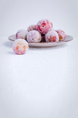 Frozen Plums as Ingredient for Smoothie or Cake Desert Fresh Fruit Isolated Copy Space