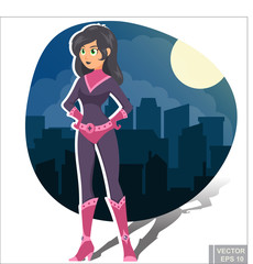 sexy cute cartoon girl in comic book superhero costume Super Woman. Female Hero. Pin Up Style. Vector illustration eps10