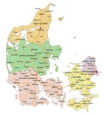 Denmark - Highly detailed editable political map with labeling. © pbardocz