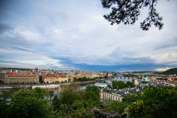 Beautiful View of Prague Bridges on River