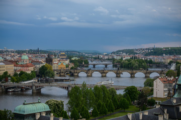 Fototapeta na wymiar Beautiful View of Prague Bridges on River