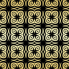 Ornamental wallpaper, vector luxury background. Vintage floral pattern on black with golden gradient.