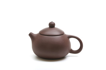 purple clay teapot isolated on white background