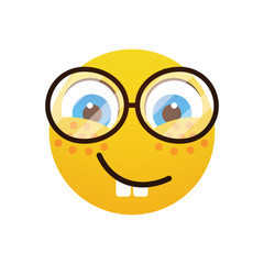 Yellow Smiling Cartoon Face Wear Glasses Positive People Emotion Icon Flat Vector Illustration