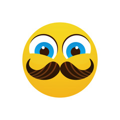 Yellow Smiling Cartoon Face Wear Mustache Positive People Emotion Icon Flat Vector Illustration