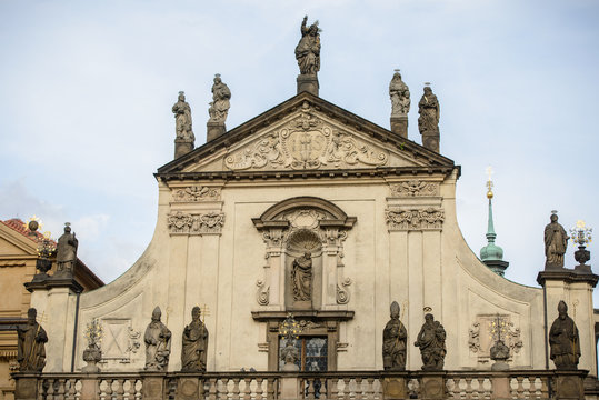 PRAGUE, CZECH REPUBLIC - 12 MAY 2017: Exterior views of famous Saint Salvator Church in Prague. Prague is the capitol city of Czech Republic
