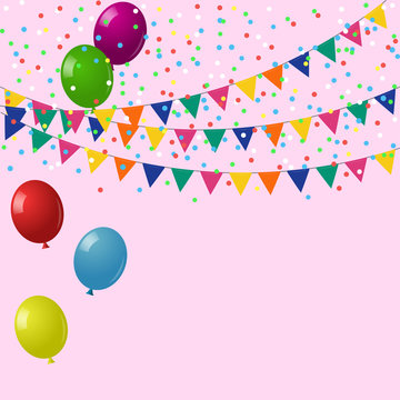 Celebrate background. Festive bright background with balloons and flags
