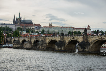 river Vltava and Charles bridge,Prague,capital city Czech republic