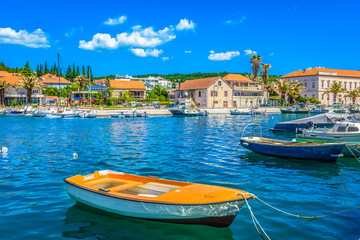 Fishing place island Hvar. / Waterfront view at ancient fishing place on Island Hvar, Starigrad town, Croatia summertime resorts. - 156981074