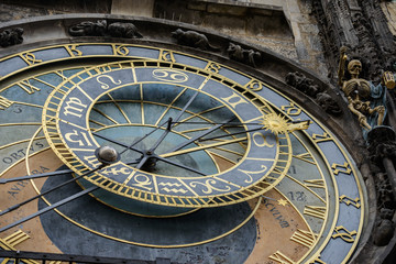 Prague Orloj astronomical clock on town hall tower