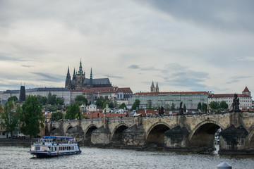 river Vltava and Charles bridge,Prague,capital city Czech republic