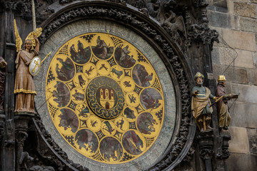 Prague Orloj astronomical clock on town hall tower