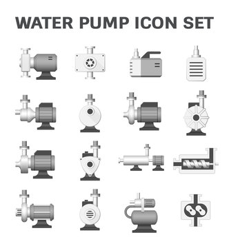 Vector icon of electric water pump and agriculture equipment for water distribution isolated on white background.