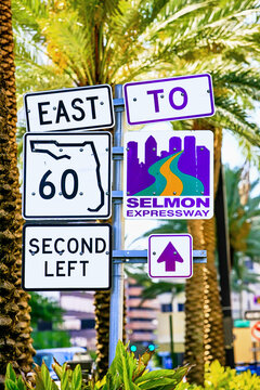 Street sign to E US60 and the Selmon Expressway in downtown Tampa FL
