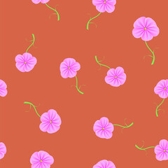 Spring Flower Seamless Pattern on Red Background