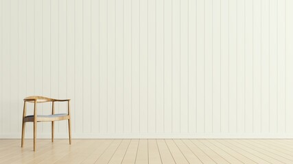 Chair with wooden wall white,3d rendering