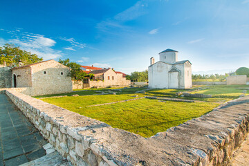 Medieval church of Holy Cross from 9th century in historic town of Nin, Dalmatia, Croatia 