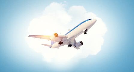 Naklejka na ściany i meble Airplane in day sky. Mixed media