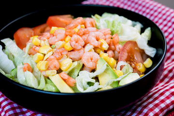 Fresh salad - Delicious fresh salad with tomatoes, lettuce, eggplant, zucchini, cheese, parma ham and olive oil.