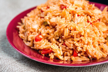 Homemade Chinese fried rice with vegetables and fried eggs