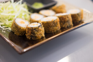 Sushi Roll with salmon in a beautiful plate