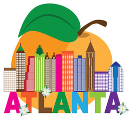 Atlanta Skyline Peach Dogwood Colorful Text Illustration