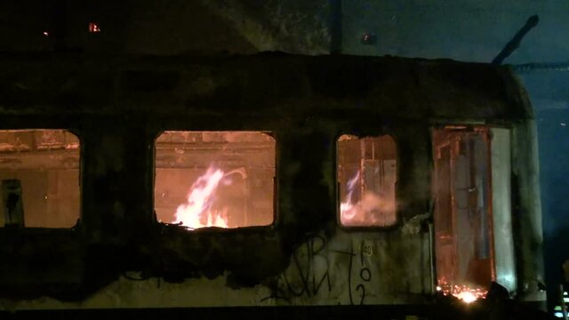 railway wagon is burning