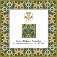 Antique tile frame pattern set Asian Botanic Spiral Curve Vine Leaf Flower
