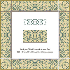 Antique tile frame pattern set Oriental Oval Curve Spiral Kaleidoscope
