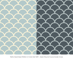 Retro Seamless Pattern 2 Color Set Asian Round Curve Scale Cross