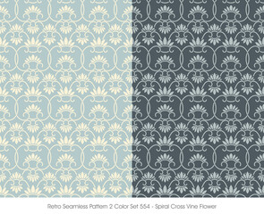 Retro Seamless Pattern 2 Color Set Spiral Cross Vine Flower