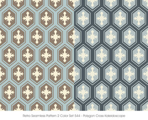 Retro Seamless Pattern 2 Color Set Polygon Cross Kaleidoscope