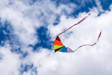 Colorful kite flying in the sky at kite festival in Moscow