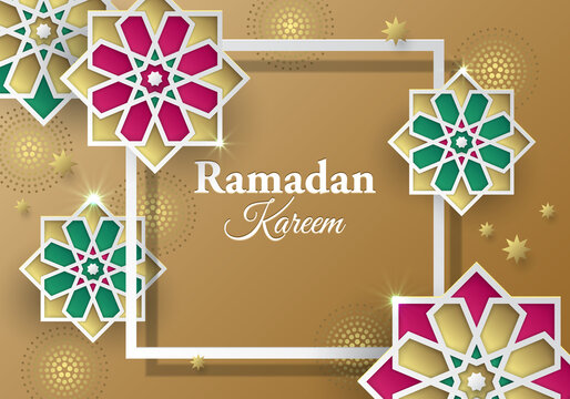 Islamic geometrical paper ornaments abstract background. Ramadan Kareem banner design